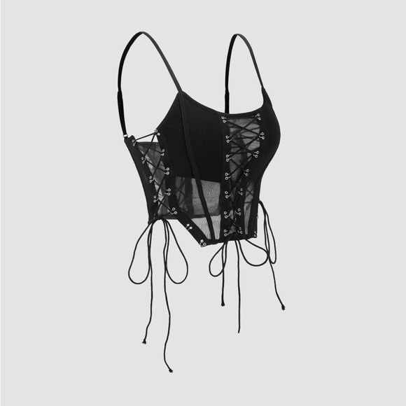 Mesh scoop lace up corset crop top with straps. Size small. - Picture 2 of 6